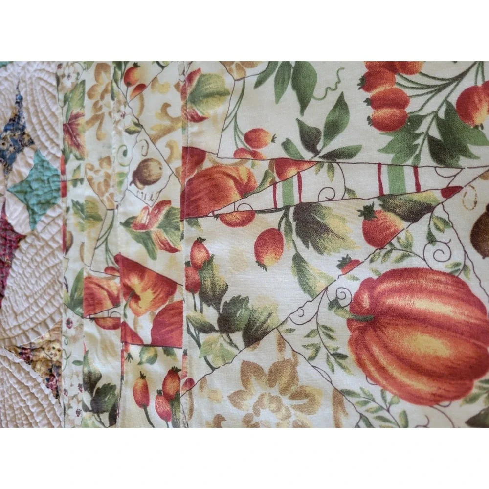 Fall Harvest Pumpkin Placemats Set of 8 pc Reversible Leaf Red Orange Cream